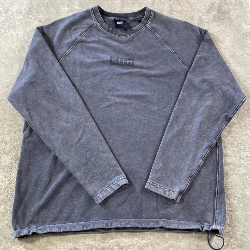 Kith Pullover Sweatshirt Mens Medium Faded Blue Box Chest Logo Minimalist Preppy